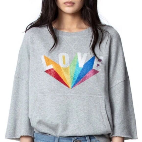 Zadig & Voltaire Tops - Zadig & Voltaire Kaly Lobe Rainbow Sweatshirt, Gray, Size XS